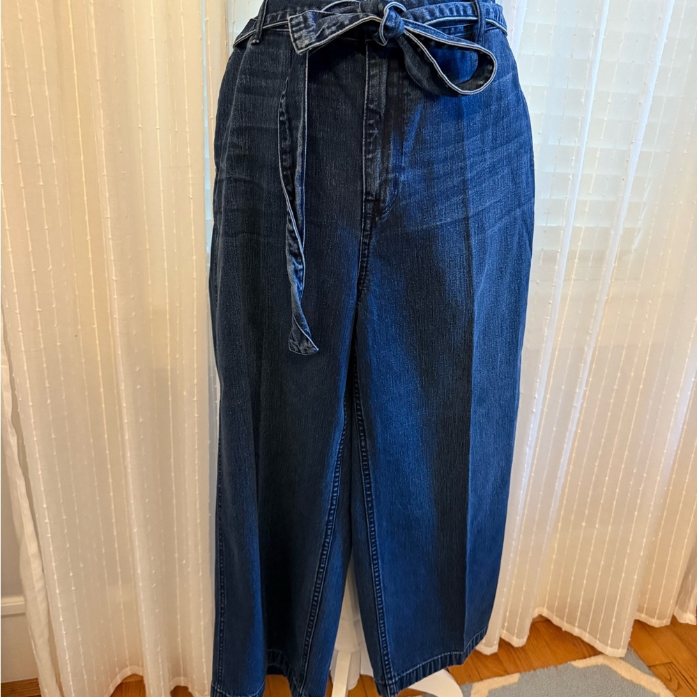 J. Crew Raynor Dark Blue Wide Leg Jeans with Tie Waist